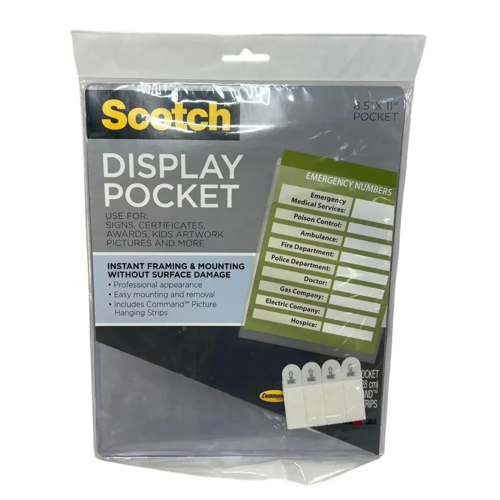 Scotch Display Pocket Removable Interlocking Fasteners Plastic 8-1/2 x 11 Clear